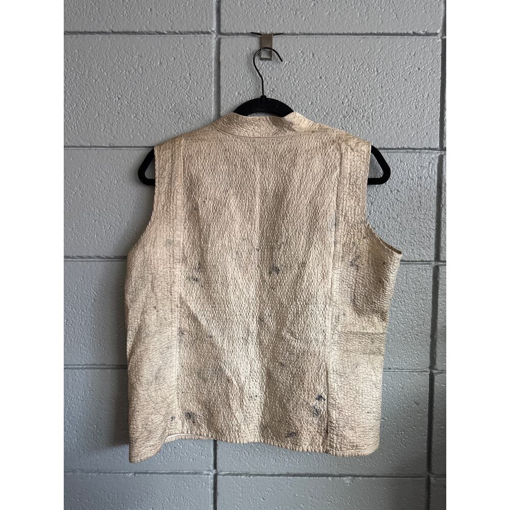 Eileen Fisher Celery Quilted Tussan 100% Silk Mandarin Collar Vest size L - Picture 4 of 5